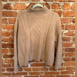 LOFT Cable Knit Turtleneck Sweater - Tan